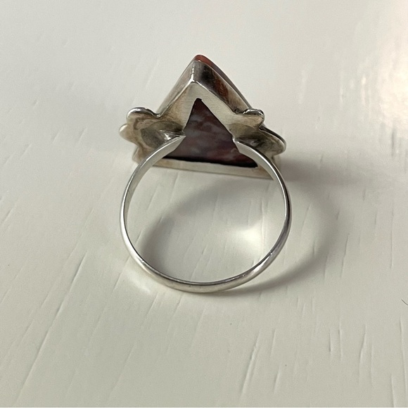 Vintage stamped sterling silver & polished stone triangle ring sz 7-7.25 - Picture 8 of 16